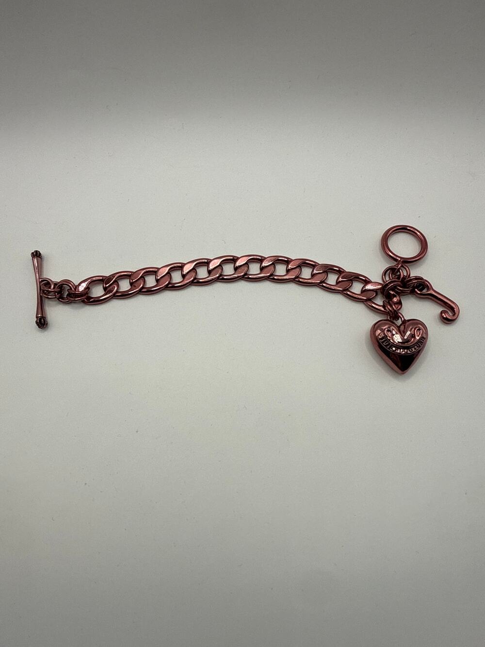 Juicy Couture Vintage Metallic Pink Bracelet Chunky Y2K Chain Heart Charm